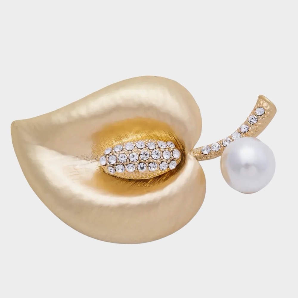 Gold Lead Diamond Pearl Pin Brooch (4012)